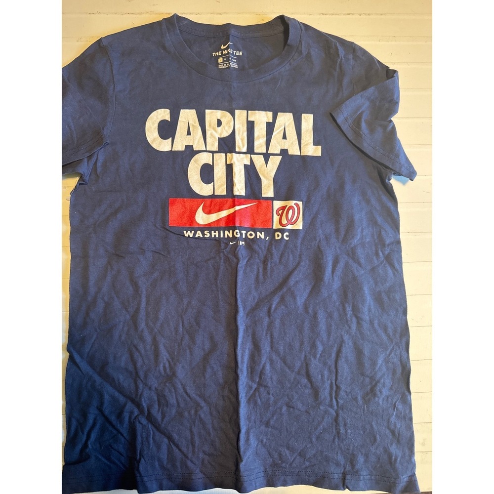 Nike T-Shirt Kids Large 14/16 Navy Blue Good Washington Nationals‎ Capital City